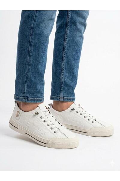 Lütfi Men's White Genuine Leather Orthopedic Sole Casual Sneaker Shoes