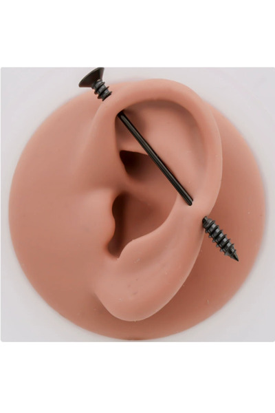 TakıLabirenti Industrial Barbell Piercing, Çivi Detaylı Kıkırdak Küpe, Kulak ...