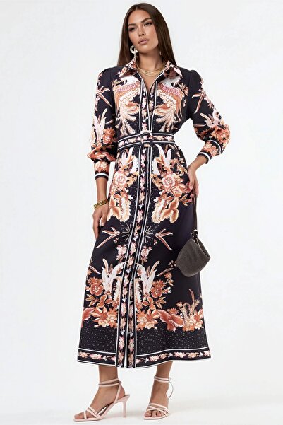 Hiccup Msn Floral Patterned Belted Maxi Shirt Dress