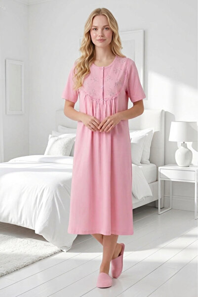 Lohusa Homewear قميص نوم صيفي وردي اللون من نيو سيزون بتصميم خاص وتفاصيل دانت...