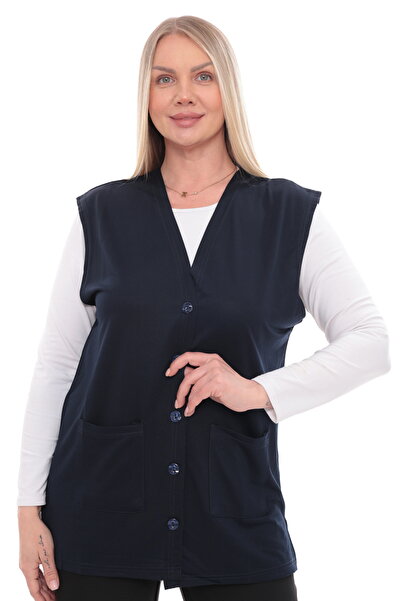 İKSUN Women's Buttoned Pocketed V-Neck Casual Summer Combed Cotton Mother Vest