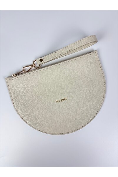 TROYDER Genuine Leather Clutch/Portfolio Bag Ecru