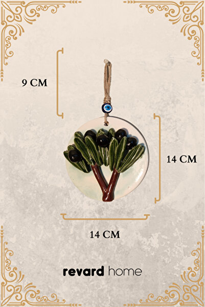 Revard Home Nazar Boncuklu Doğal Zeytin Ağaçlı Beyaz Seramik El Yapımı Dekoratif Duvar Süsü Eşyası 14X14 CM