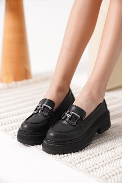 FRESCO SCARFS Δερμάτινο Μαύρο Γυναικείο Loafer FS17MS01D