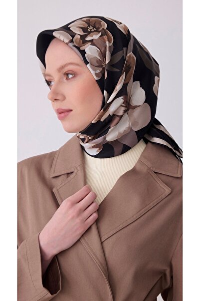 Belli Black floral pattern 100% twill silk scarf