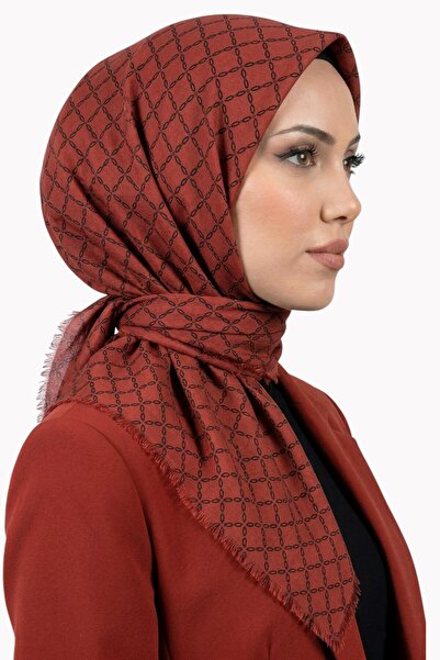 hadiora Women's Red Geometric Patterned Flared Scarf