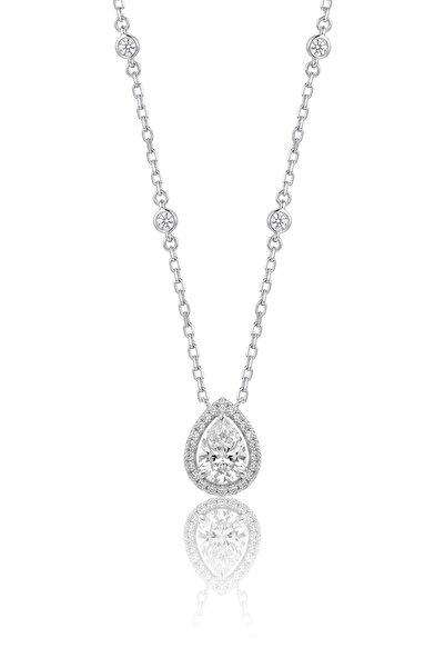 Söğütlü Silver 925 Ayar Gümüş Kolye Damla Kesim Zirkon Taşlı Işıltılı Zincir ...