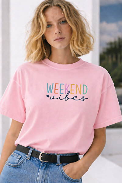 ArtYus Tricou oversize unisex cu imprimeu Weekend Vibes – Tricou casual din b...