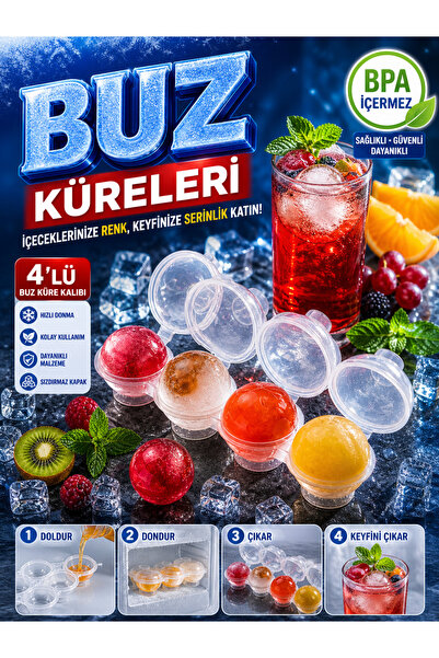 HopeWay Home 4 Bölmeli Buz Küresi Kalıbı Yuvarlak Buz Topu Ice Ball