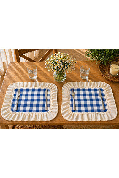 ŞAH TEXTILE DESIGN ham keten fırfırlı pötikare amerikan servis supla 2li set