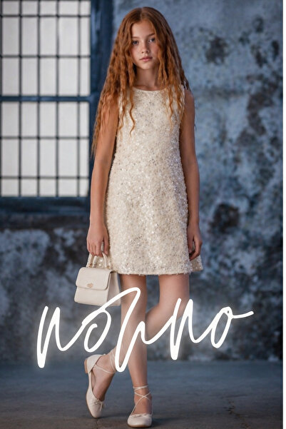 Nonno Kids KIZ ÇOCUK KREM PULLU ELBİSE