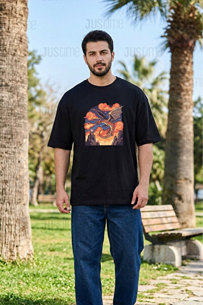 Justime Design Etderha Front Print Oversize Cotton Crew Neck Unisex T-Shirt