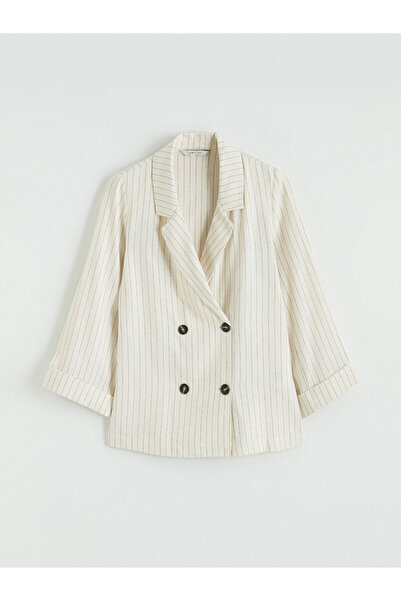 LC Waikiki Vizyon New Season Double-Breasted Collar Linen Blend Women's Blaze...