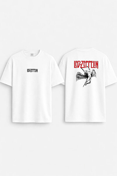 AYDESİGN Μπλουζάκι Led Zepplin με στάμπα, λευκό, unisex, με λαιμόκοψη ποδηλάτου
