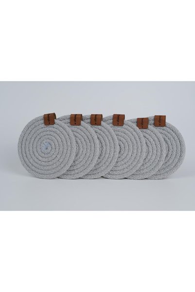 Fabrix Home Set of 6 Handmade Cotton Coasters Gray Bohemian Coffee Corner Decor