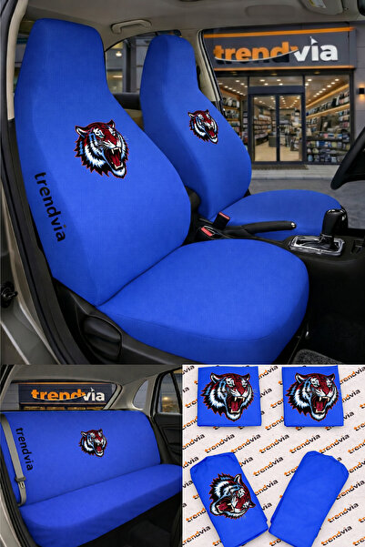 trivexa Tiger Logo Car Seat Cover Front and Rear Set – Combed Cotton Lycra Un...