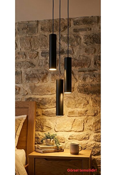 Empressco Modern Siyah Metal Yuvarlak Sarkıt Avize, LED Ampullü, 3'lü Takım