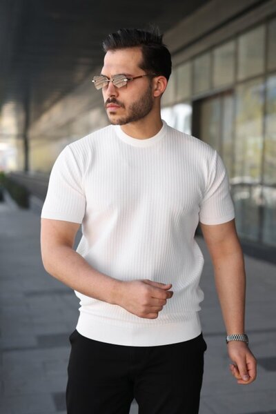 Generic Brand Tricou pentru bărbați, cu gât crew, textură tip fagure, cu mâne...