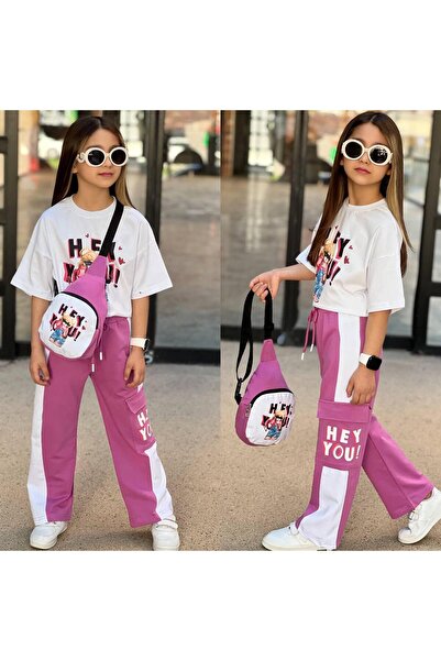 Lucky kidswear HEY YOU BASKILI ÇANTALI 3LÜ EŞOFMAN TAKIMI