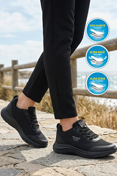 WALKWAY Pete g Black Mesh Lightweight Flexible Unisex Sports Shoes