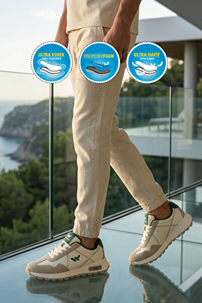 WALKWAY حذاء رياضي رجالي من Muveon M باللون الأبيض والرمادي والأخضر خفيف الوز...