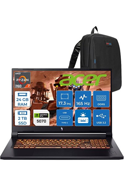 ACER Nitro V17 ANV17 Aı Amd Ryzen™ 7 260 24GB Ddr5 2tb SSD 8GB/RTX5070 85W 17...
