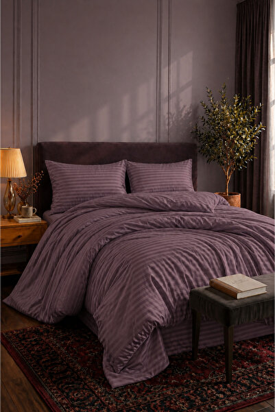 VERONİCA LİNE Cotton Satin Striped Duvet Cover Set L with Sheets L Cotton L D...