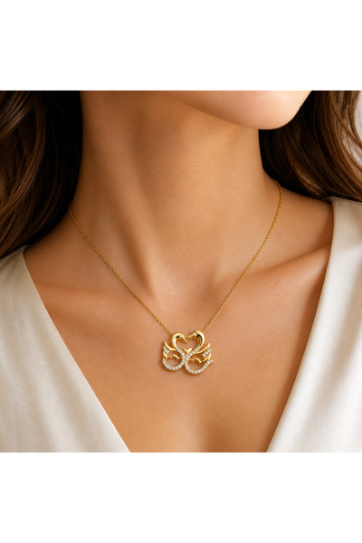 Mervişim Aksesuar Swan Elegance Gold Color Steel Necklace