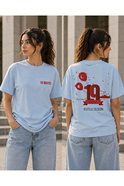 VODEXA 19 MAYIS BAYRAMI Tricou oversize unisex imprimat 100% bumbac, croială ...