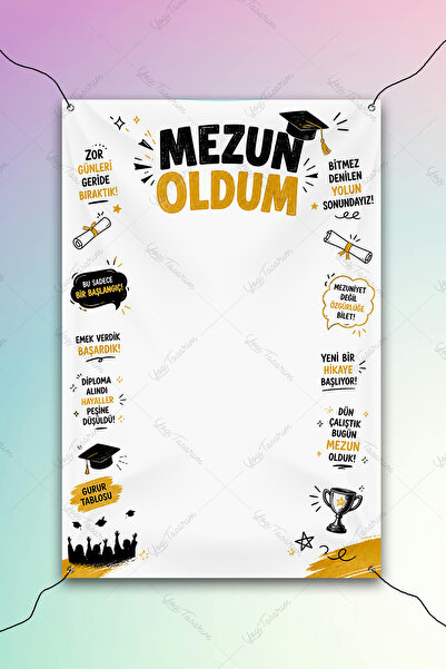 Yogi Tasarım Mezun Oldum Temalı Fotoğraf Çekim Afişi Dikey 100x150cm