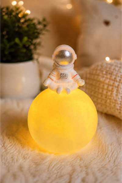 Selenica 12cm Işıklı Astronot Ay Lambası - Modern Dekoratif Gece Lambası Masa...