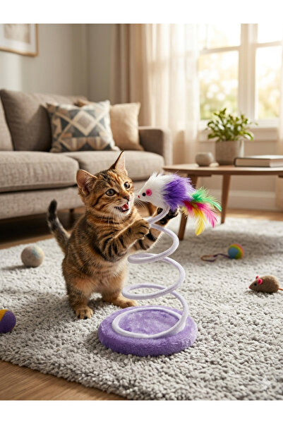 GenelTedarik Yaylı Kedi Oyuncağı Interaktif Fareli Kedi Oyuncağı Dayanıklı Eğ...