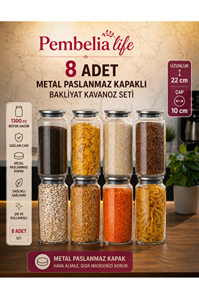 Kitchen Pembelia مجموعة من 8 قطع من أوعية تخزين التوابل الزجاجية المعدنية سعة...