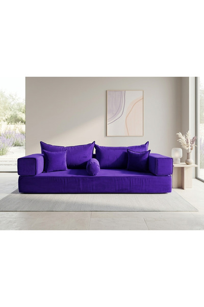 FEYZA DECOR HOME Premium Kadife Modern Şark Köşesi 8 Parça – 20 cm Süngerli M...