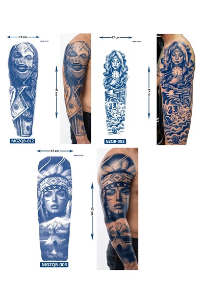 Airbrush Tattoo Tam Kol Kaplama 3 Adet Birden Yarı Kalıcı Geçici Dövme Aylık ...