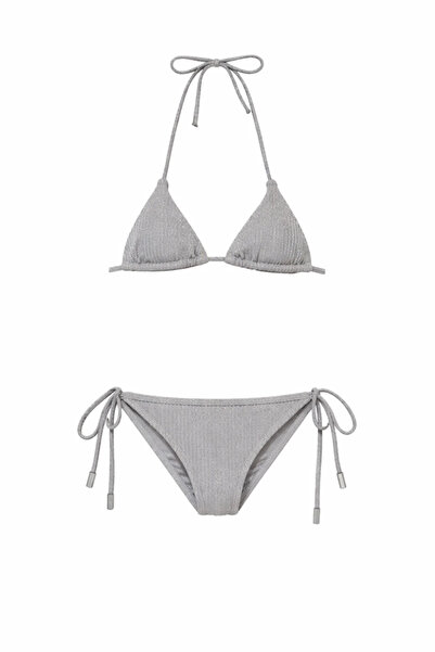 Lovekini Beachwear Hera Grey Kids Bikini With Silver Stripes Details