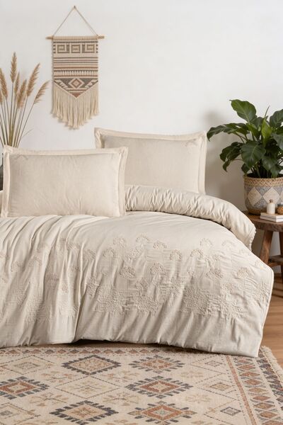 BUDOKU HOME NAKIŞLI PAMUK KETEN ÇİFT KİŞİLİK NEVRESİM TAKIMI