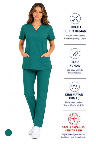 UMAY ÜNİFORMA Scrubs Takım Likralı Esnek Kadın Lacivert Kahve Mint Yeşil Mor ...
