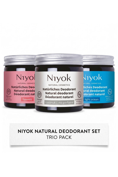 Niyok Set of 3 cream deodorants, Fragrance-free + Light Ocean + Floral Scents...
