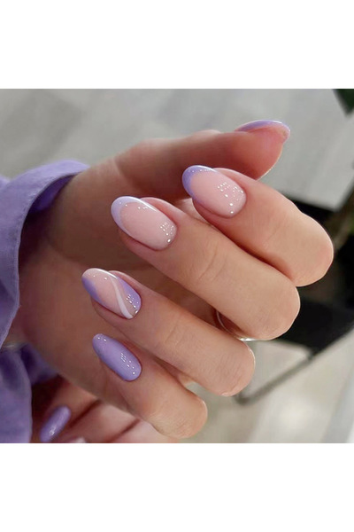 Armi Beauty 24'lü Takma Tırnak & Zararsız Yapıştırıcı Set Taşlı Mor French