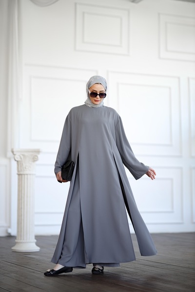 NS Moda Tesettür Henna Takım Gri-Model 580
