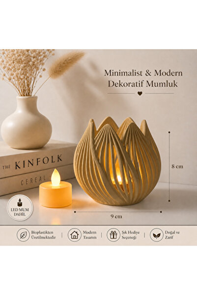 zulya Minimalist Modern LED Mumluk 9x8 cm | Dekoratif Işıklı Mumluk | Şık Ev ...