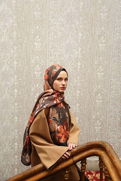 ENRİCO FERRİ Allure Lily Pattern Shawl - Bitter Brown-Tile