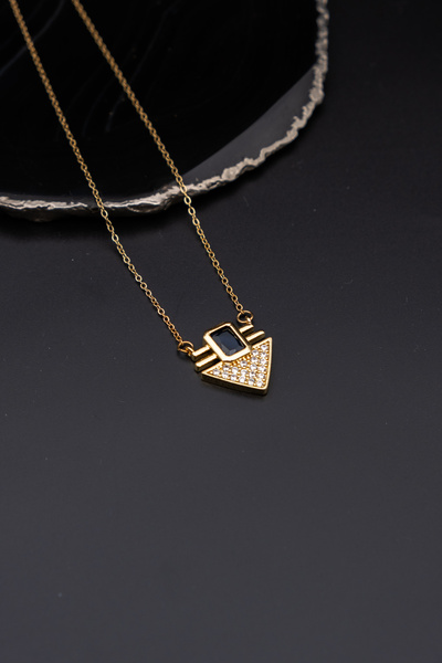 Serenite Collection Triangle Stone Steel Necklace