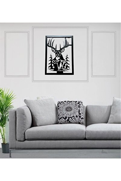 Stainless Art Siyah Mat Geyik Desenli Metal Duvar Tablosu Modern Ev Ofis Deko...