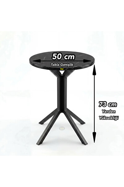 hey modüler mobilya Yıldız Yuvarlak Siyah Mermer 50 cm Balkon Masası Yan Sehpa Mutfak Yemek Masası Siyah Ayak