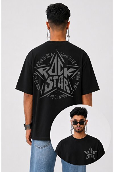 Fuddy Moda Tricou unisex oversize cu imprimeu pe spate „Born To Be A Rock Sta...