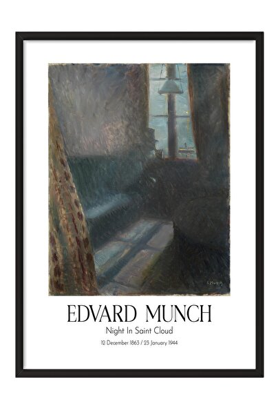Postifull Edvard Munch - Noć u Sen Klu, slika u crnom okviru, umetnička serij...