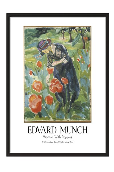 Postifull Edvard Munch - Žena sa makovima, slika u crnom okviru, umetnička se...