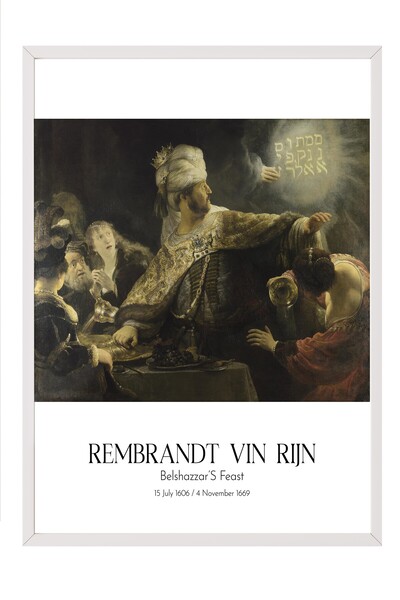 Postifull Rembrandt Vin Rijn - Belšazarova gozba, slika u belom okviru, umetn...